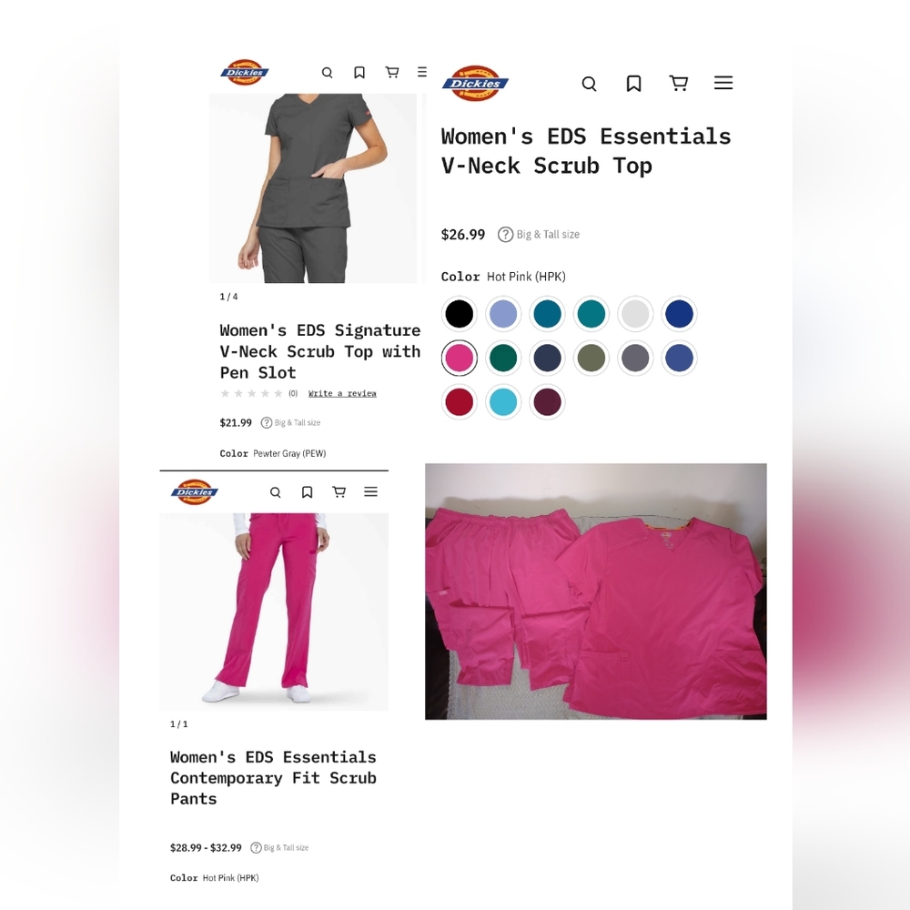 Pink Dickies scrubs set-top -4x, pants-3x